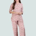 Geometric Feather Printed 3/4 Sleeve Top & Pajama
