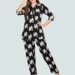 Brush-Print Abstract 3/4 Sleeve Top & Pajama